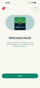 The "Welcome Back!" screen in the ExpressVPN app for iOS.