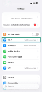 iOS's Settings menu, highlighting the 'Wi-Fi" option.
