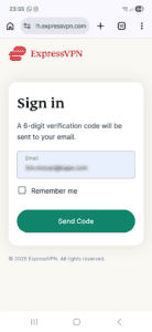 ExpressVPN sign-in window on an Android phone.