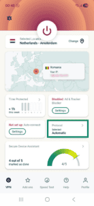 ExpressVPN Android app interface, showing the VPN protocol tab.