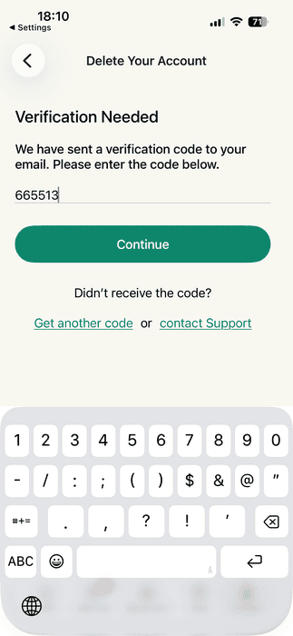 The Verification Needed screen in the ExpressVPN app for iOS.