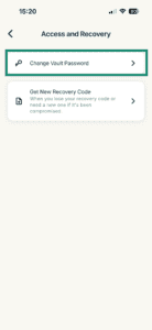 The "Change Vault Password" screen in ExpressKeys.