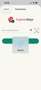 ExpressKeys Face ID authentication screen on iPhone.