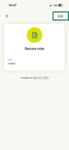 The Edit option in a secure note in the ExpressKeys app for iOS.