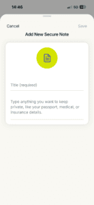 The Add New Secure Note page in the ExpressKeys app.