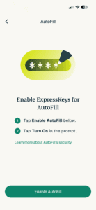 The AutoFill page in the ExpressKeys app.