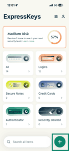 ExpressKeys main screen, with a highlighted plus icon.