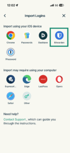 The "Import Logins" screen in the ExpressKeys app on iOS, with a highlighted Bitwarden option.