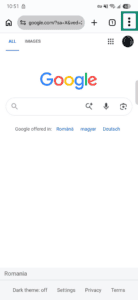 Google Chrome app showing the three-dot icon highlighted in the top-right corner.
