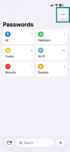 The three-dot menu highlighted in the Passwords app on iOS.