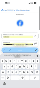 App login page on iPhone.