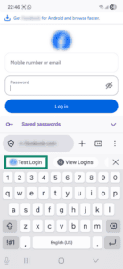Website login page on Android.