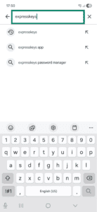 Google Play Store app interface showing the search toolbar on Android. The phrase ExpressKeys in the search bar is highlighted.