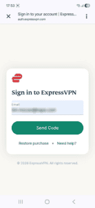 ExpressVPN sign-in screen on Android.