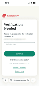 The ExpressVPN Verification Needed page on mobile.
