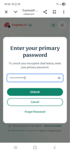 ExpressAI primary password unlock screen on Android.