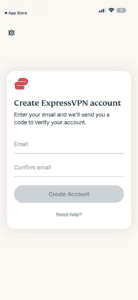 The "Create ExpressVPN account" screen.
