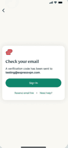 The "Verify your account" screen for ExpressVPN.