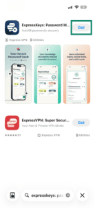 The ExpressKeys app in the App Store on iOS, with a highlighted "Get" button.