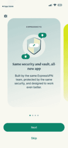 The last screen of the ExpressKeys onboarding carousel, showing the text "Protection beyond passwords" with a Get Started button at the bottom