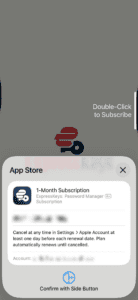 The purchase confirmation pop-up on iOS from the App Store.