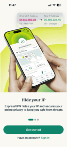 The welcome screen in the ExpressVPN app on iOS.