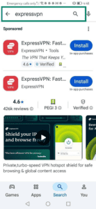 Google Play store showing search results for ExpressVPN.