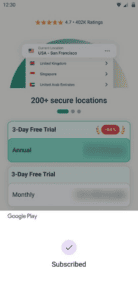 ExpressVPN subscription confirmation screen.