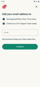 ExpressVPN set up email screen.