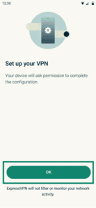 ExpressVPN set up VPN screen.