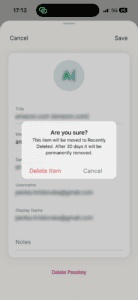The "Are you sure?" pop-up in the ExpressKeys app for deleting an item.