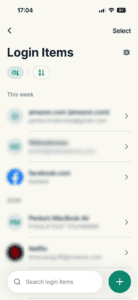The Login Items list in the ExpressKeys app.