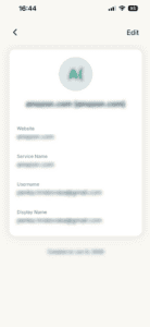 A passkey entry in the ExpressKeys app.