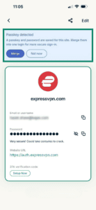 ExpressKeys login showing passkey detected.