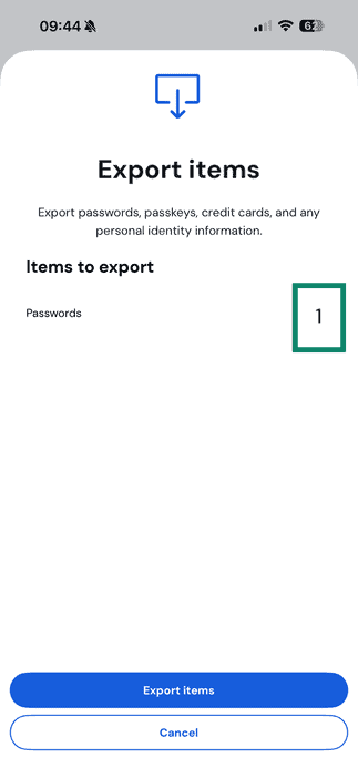 Export data from Bitwarden iOS app.