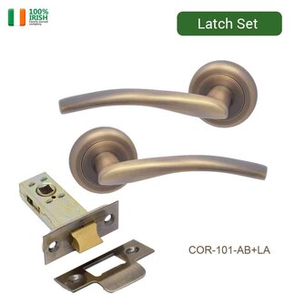Cobh Antique Brass Premium Quality Zinc Door Handle on Rosette with Latch Set Corduff Door