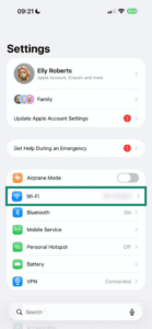 iOS settings showing Wi-Fi highlighted.