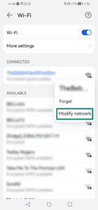 Option to modify network shown after long-pressing Wi-Fi network