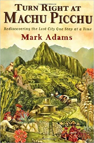 A drawing of the andes and the inca remains on the cover of turn right at macchu picchu