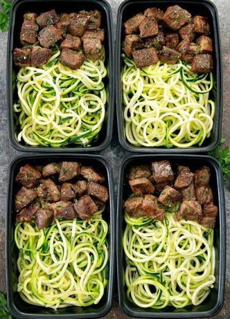 GARLIC BUTTER STEAK BITES WITH ZUCCHINI NOODLES meal prep ideas