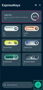 ExpressKeys homescreen with the plus icon highlighted by a green border.