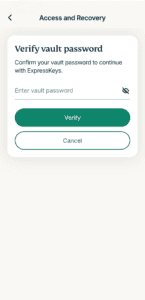 The Verify vault password screen in ExpressKeys.