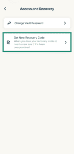 The "Access and Recovery" tab in ExpressKeys, with a highlighted "Get New Recovery Code" option.