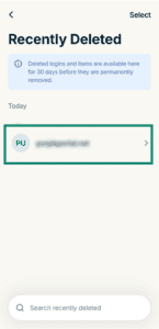 The "Recently Deleted" tab in ExpressKeys, with a highlighted entry.
