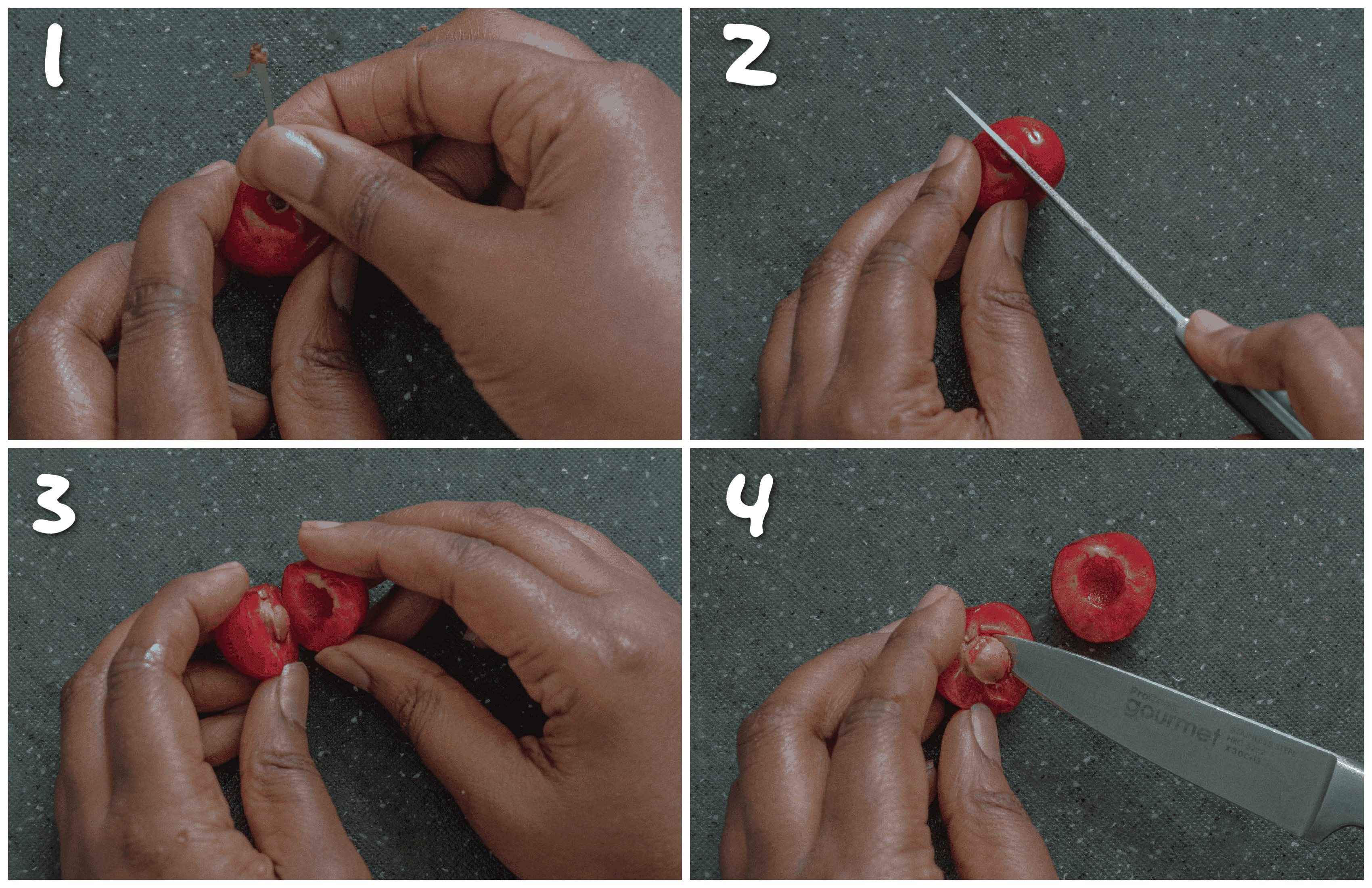steps1-4 how to remove the cherry pit without a pitter
