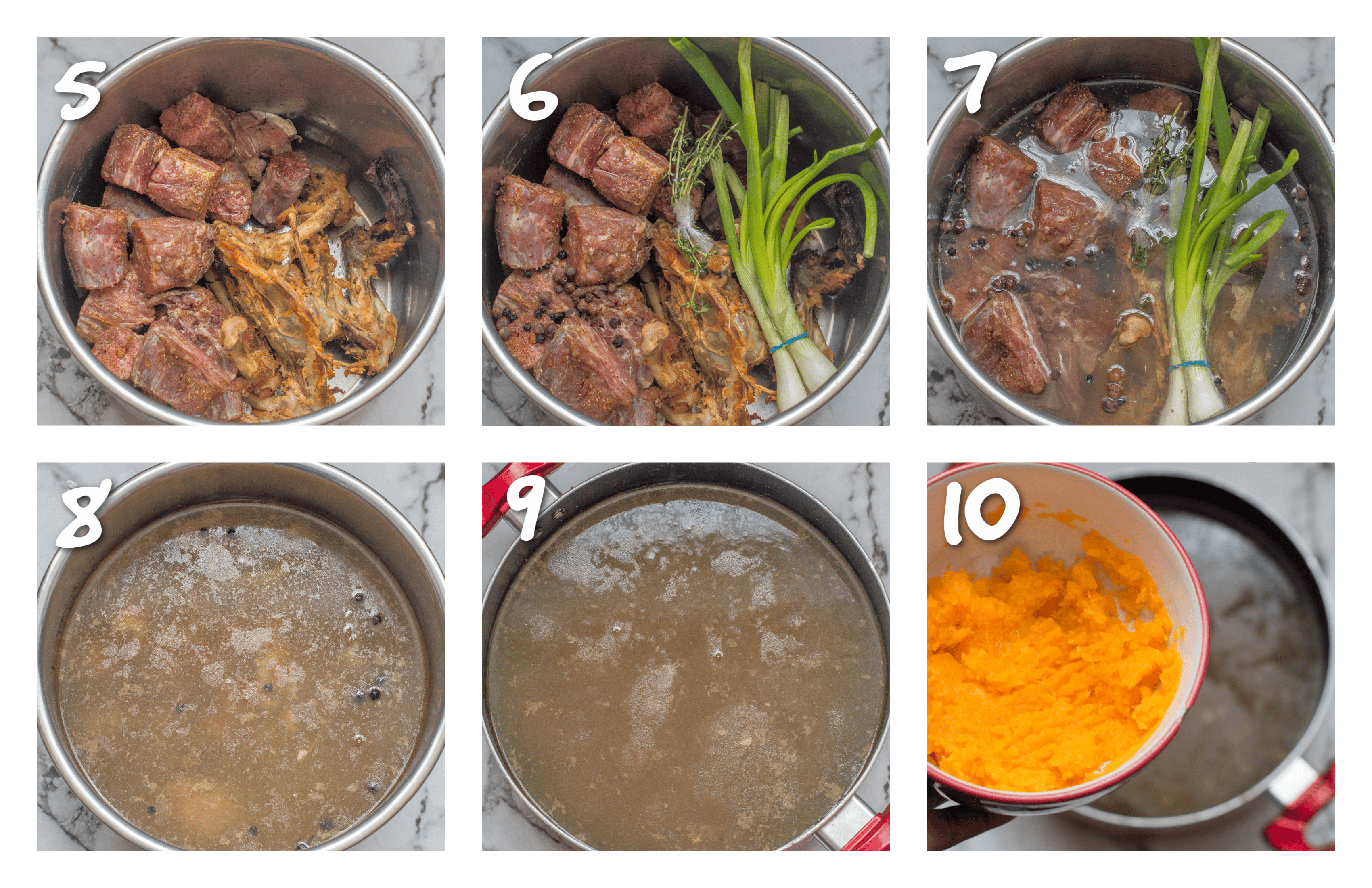steps 5-10 pressure cooking the meat and bones