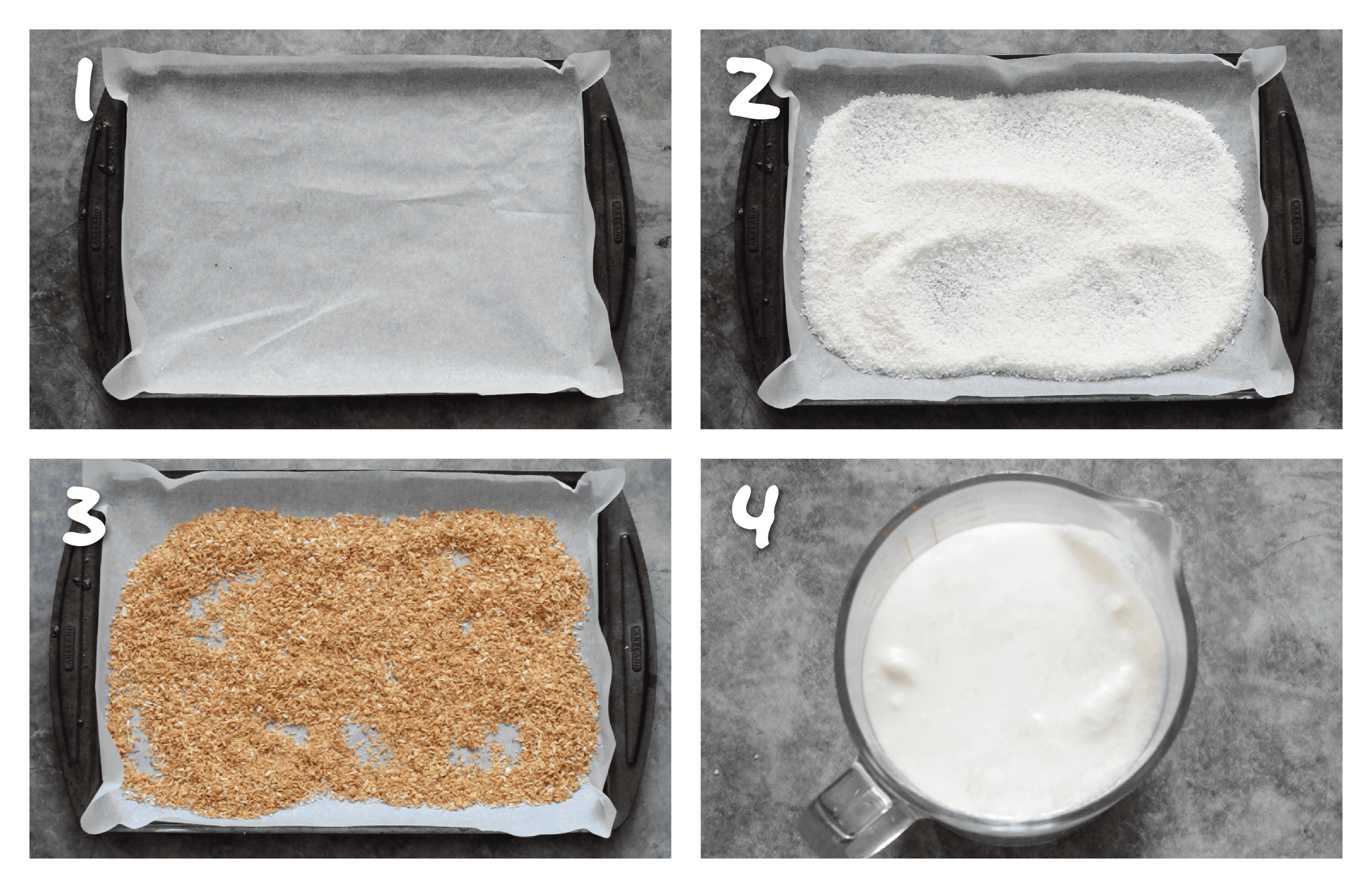Steps 1-4 toasting the coconut