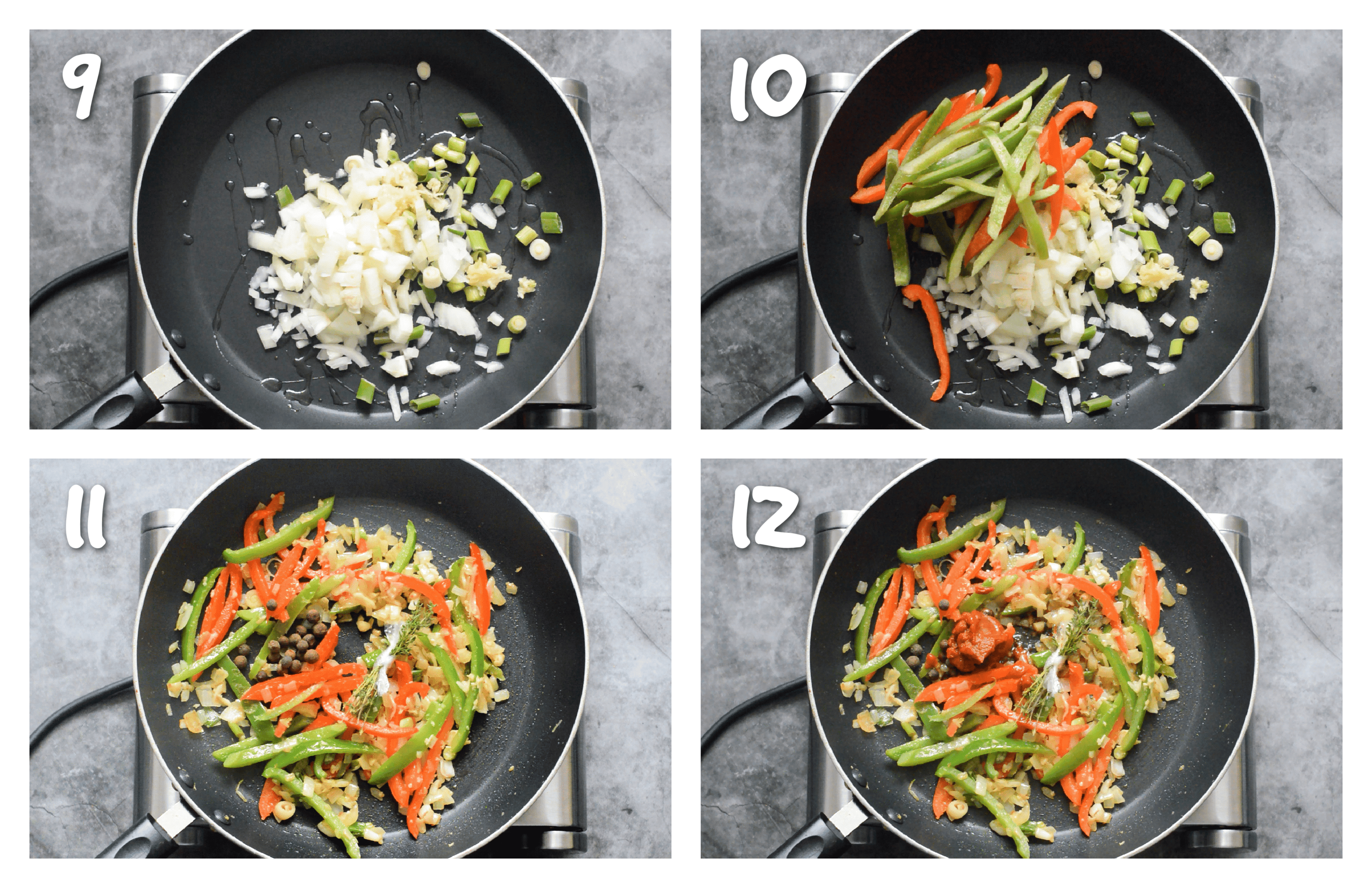 Steps9-12 sauteing the vegetables