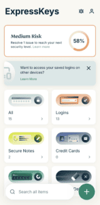 Screenshot showing the ExpressKeys user interface on iOS.