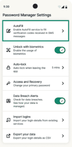 The "AutoFill" option in ExpressKeys' Password Manager Settings.